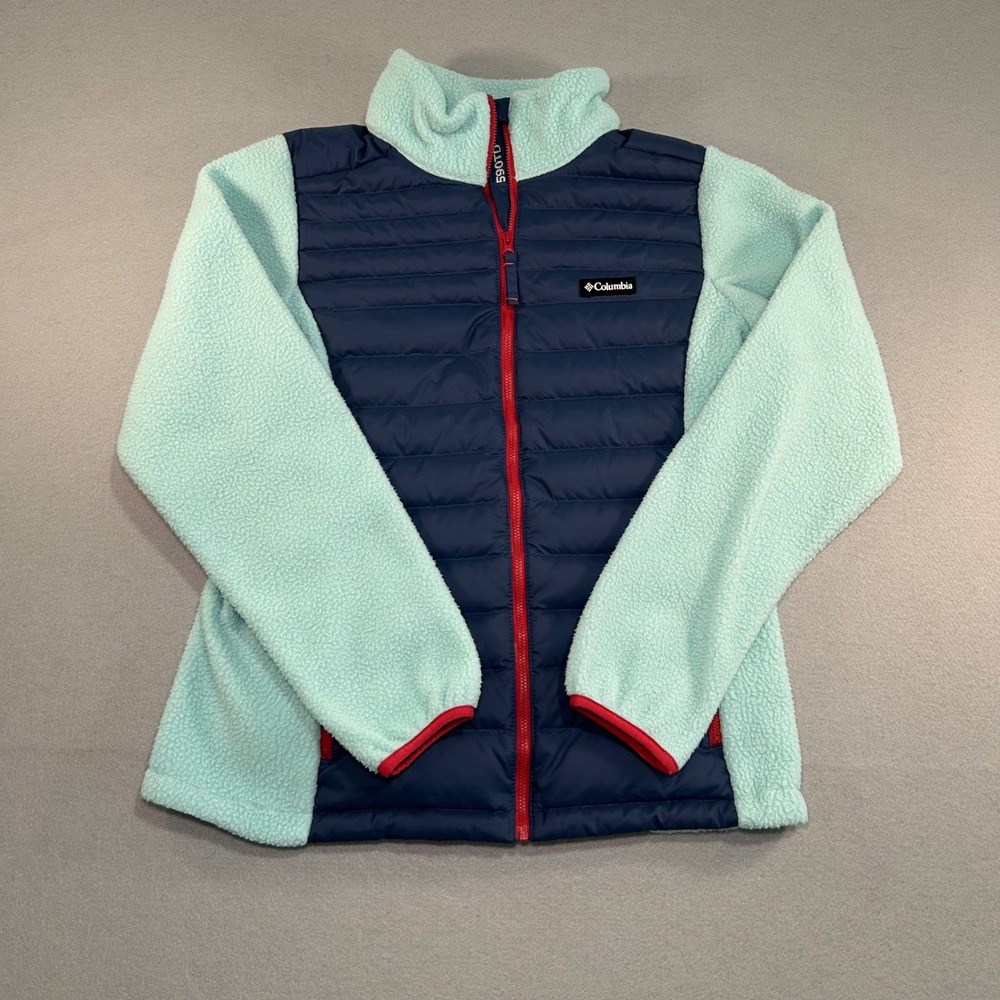 Columbia Hybrid Puffer Fleece Jacket Womens Medium Navy Aqua 590TD TurboDown
